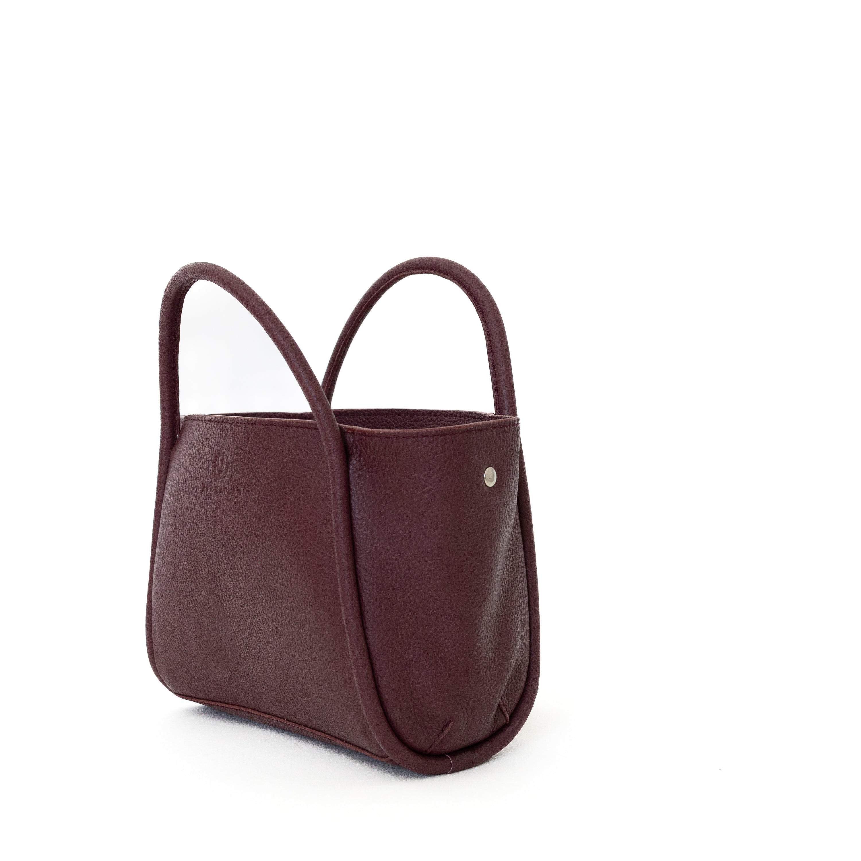 Mini Tote Mary bordeaux vista laterale, pelle morbida lavorata a Ubrique
